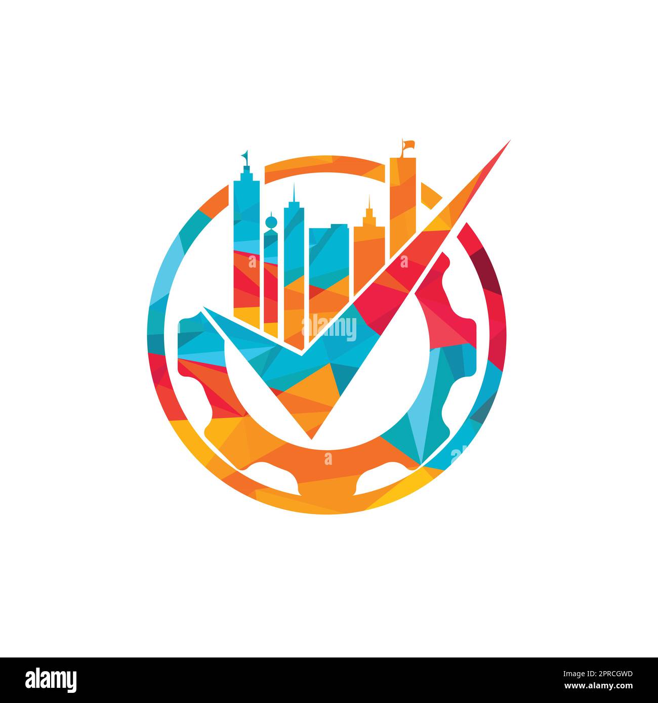 Building maintenance logo design template. Gear with skyscraper and