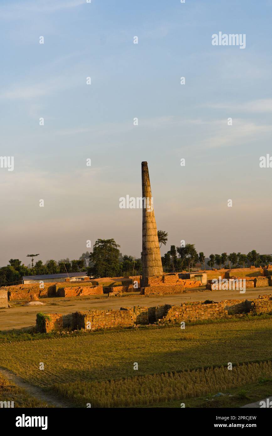 view of chimney in brick making kiln in india Stock Photo - Alamy