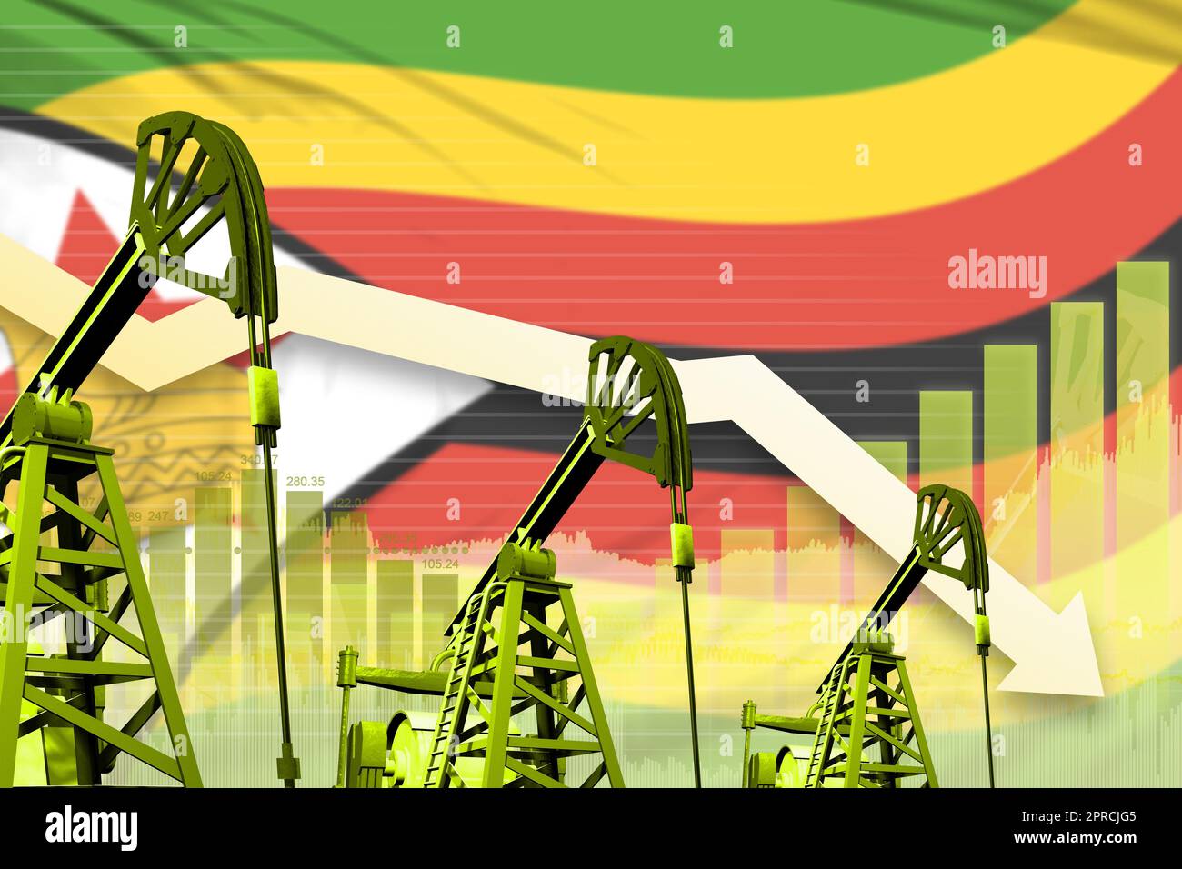 Zimbabwe oil industry concept, industrial illustration lowering down