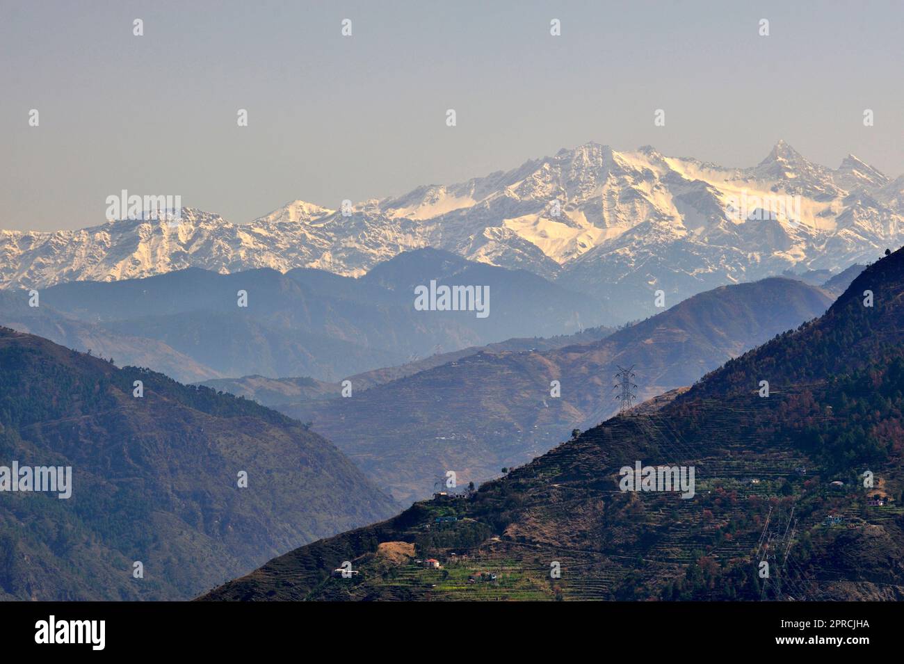 View of a Snow capped Himalayan mountain ranges in state Himachal ...