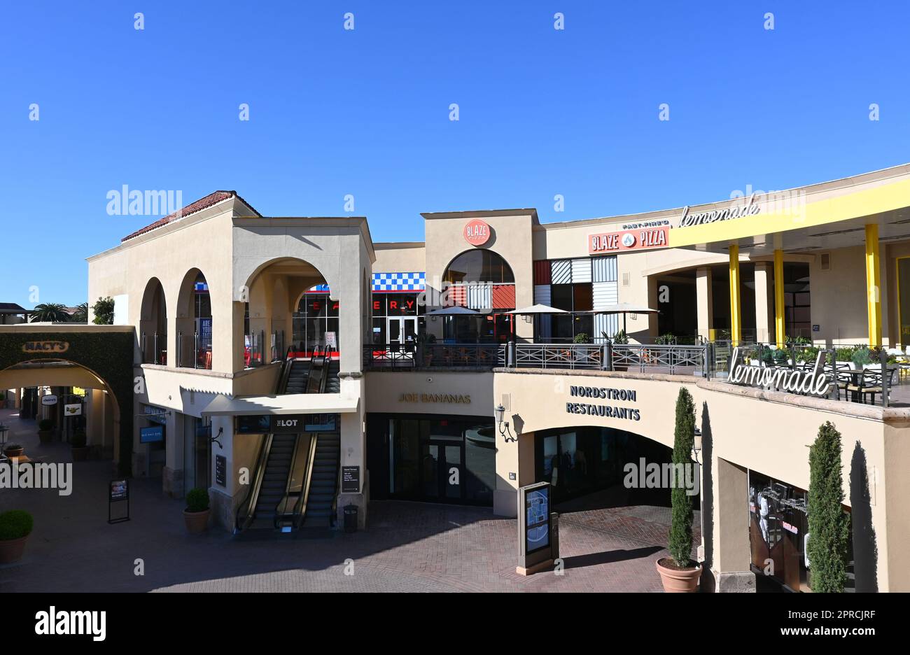 NEWPORT BEACH, CALIFORNIA, 21 APR 2023: Food Court in Fashion Island. Stock Photo