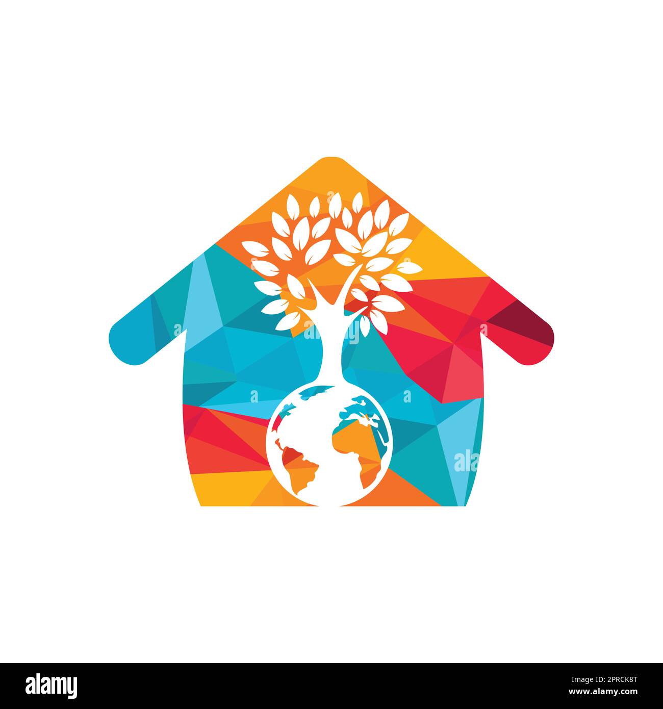 Globe tree with home vector logo design template. Planet and eco symbol ...