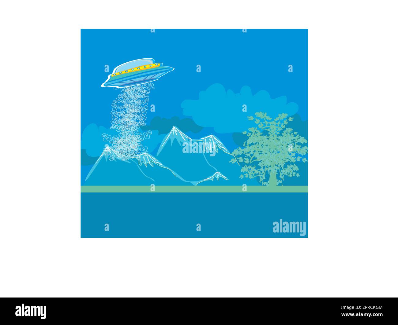 UFO hovering over a landscape Stock Vector