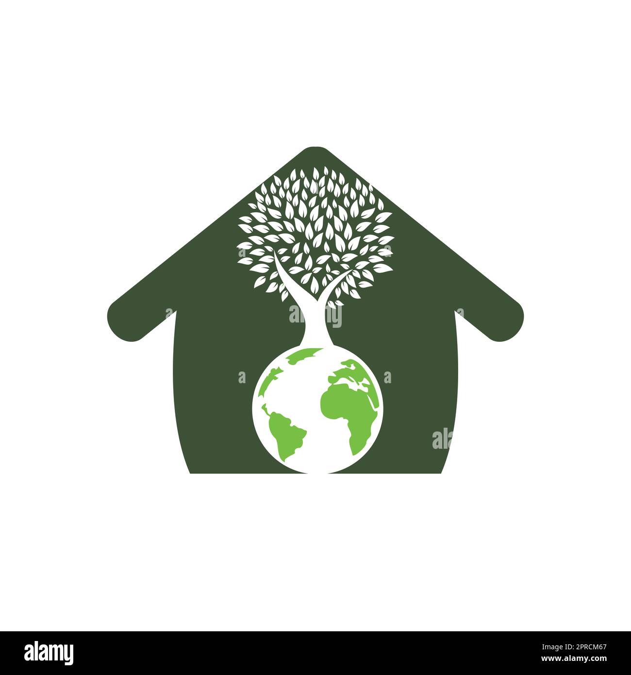 Globe tree with home vector logo design template. Planet and eco symbol ...