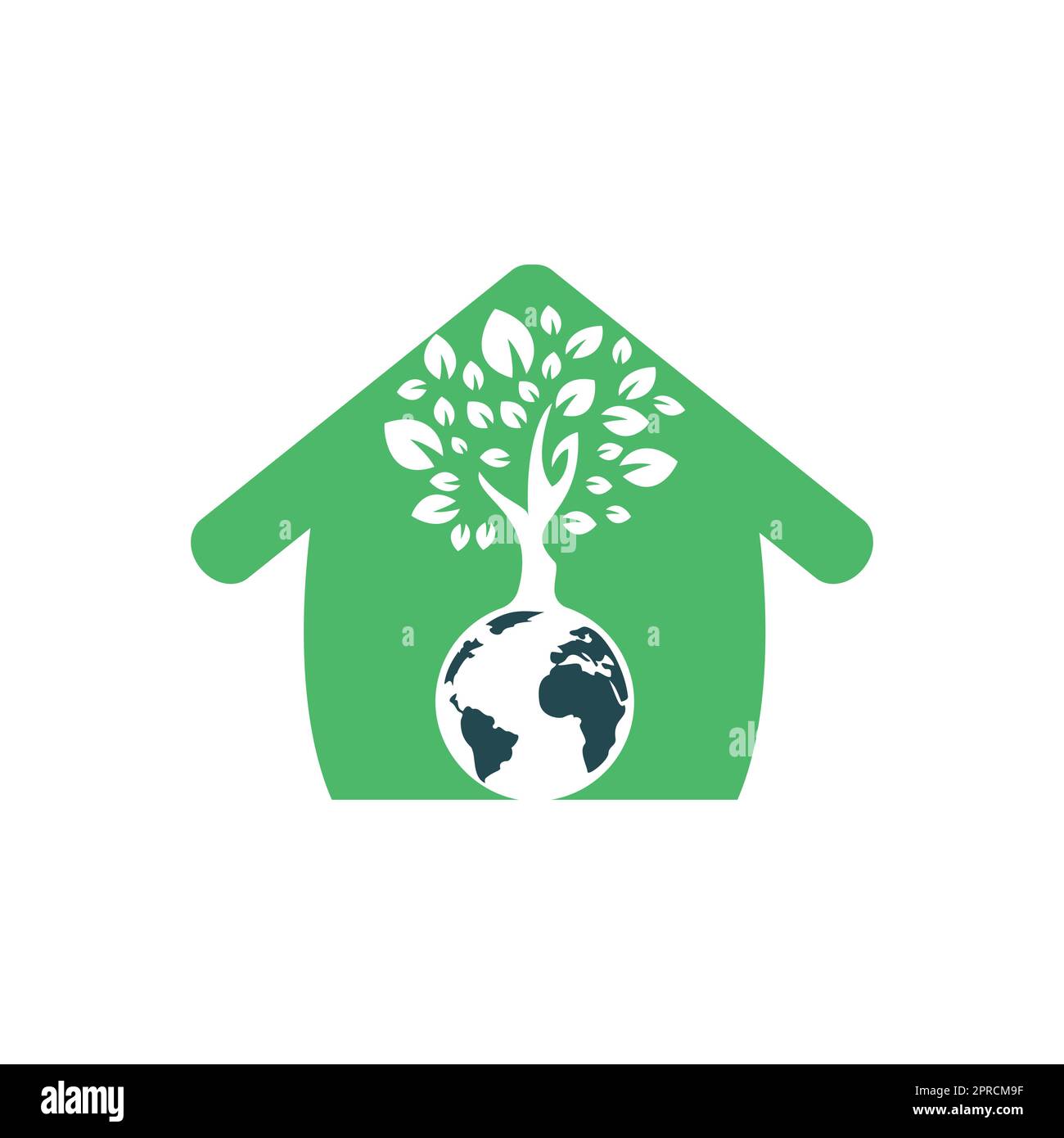 Globe tree with home vector logo design template. Planet and eco symbol ...