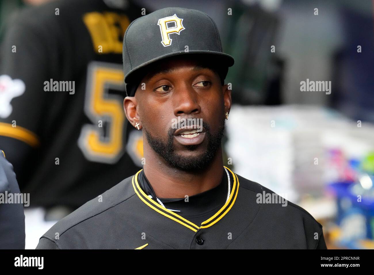 Pittsburgh Pirates' Andrew McCutchen walks in the dugout before the team's  baseball game against the Los Angeles Dodgers in Pittsburgh, Tuesday, April  25, 2023. (AP Photo/Gene J. Puskar Stock Photo - Alamy