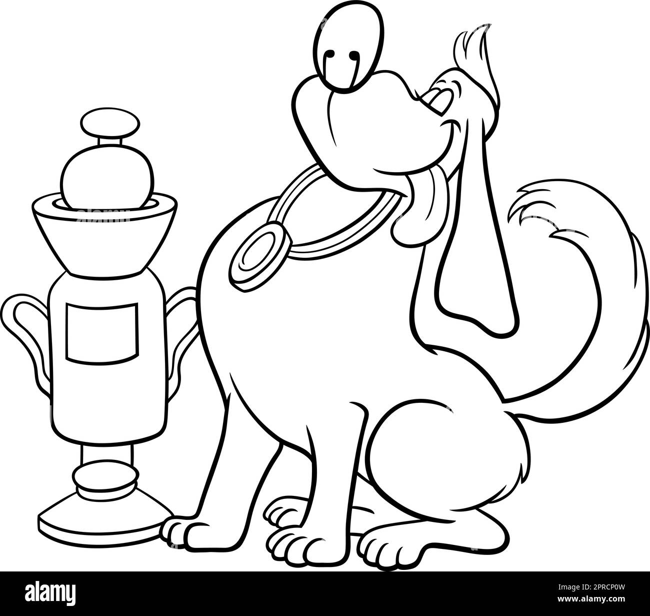 cartoon dog with a cup from the dog show coloring page Stock Vector