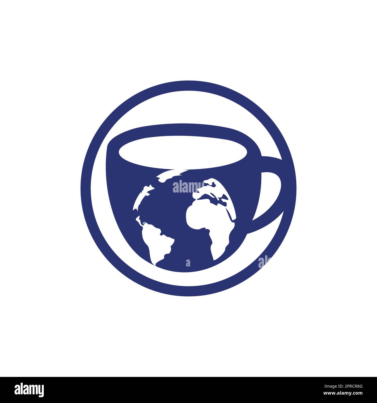 Creative Coffee cup with globe map vector logo design template. Stock Vector