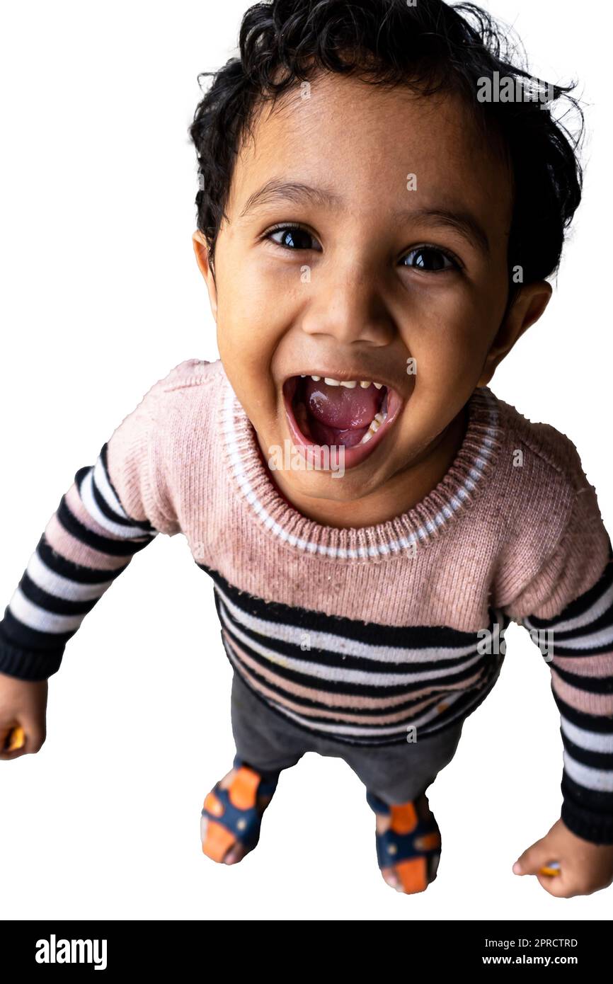 Children open their mouths and show their teeth and their tongues. a portrait of a cute happy  boy close-up of a smiley-faced little kid 4 year old wi Stock Photo