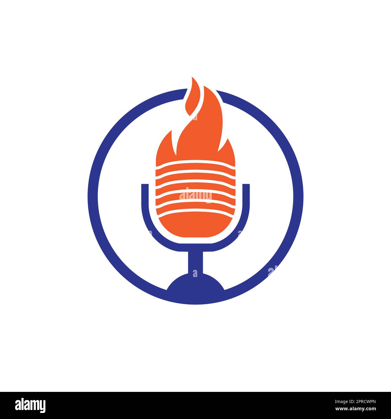 Fire Podcast logo design template. Flame fire podcast mic logo vector
