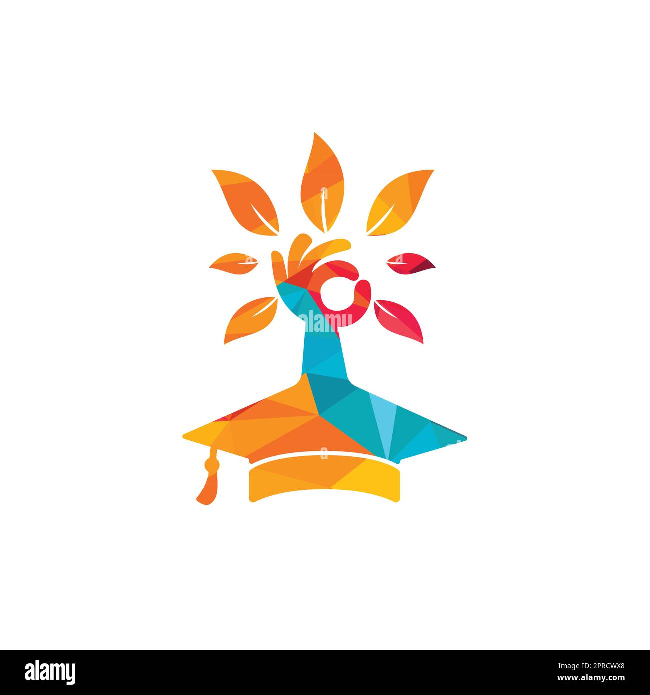 Education insurance and support logo concept. Graduation cap and hand