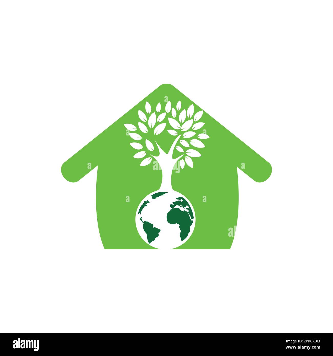 Globe tree with home vector logo design template. Planet and eco symbol ...