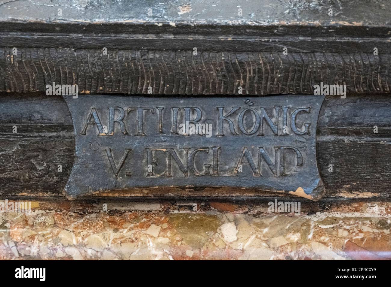 Arthur of England bronze name plate at the Hofkirche museum in