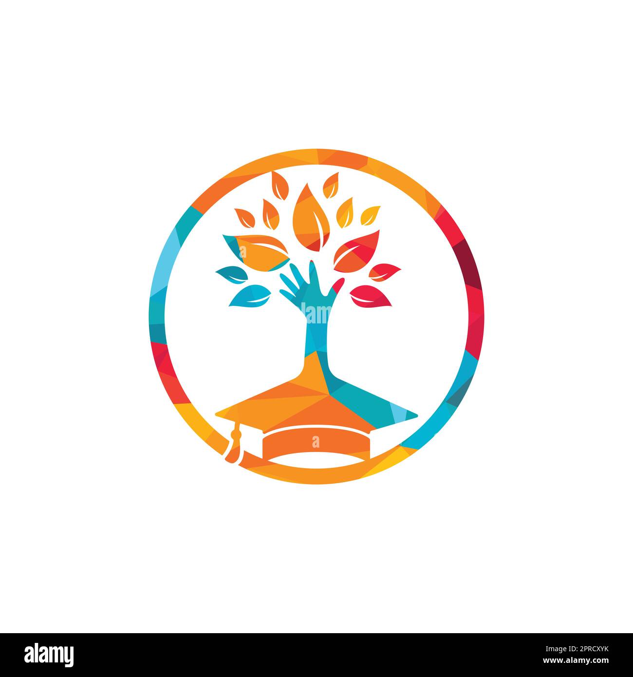 Education insurance and support logo concept. Graduation cap and hand