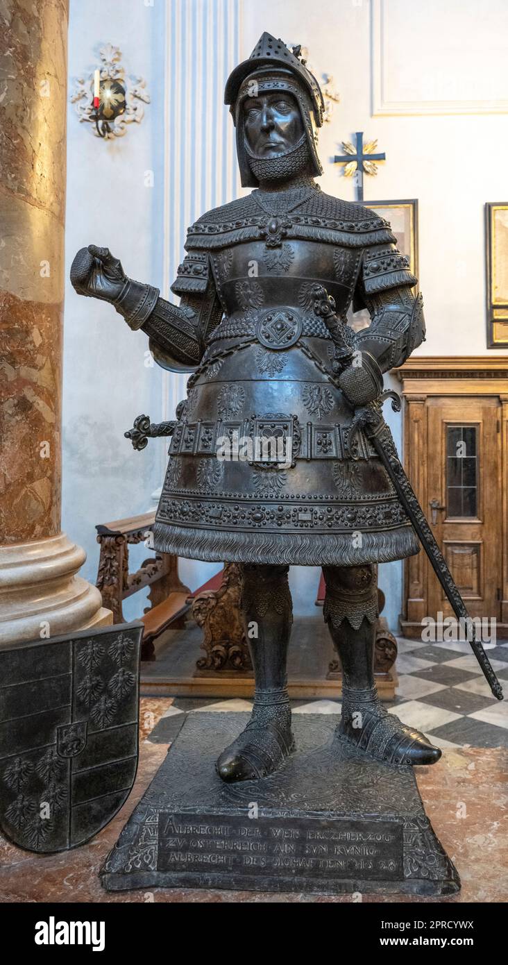 Albert II the Wise bronze statue at the Hofkirche museum in Innsbruck for Emperor Maximilian I. Stock Photo