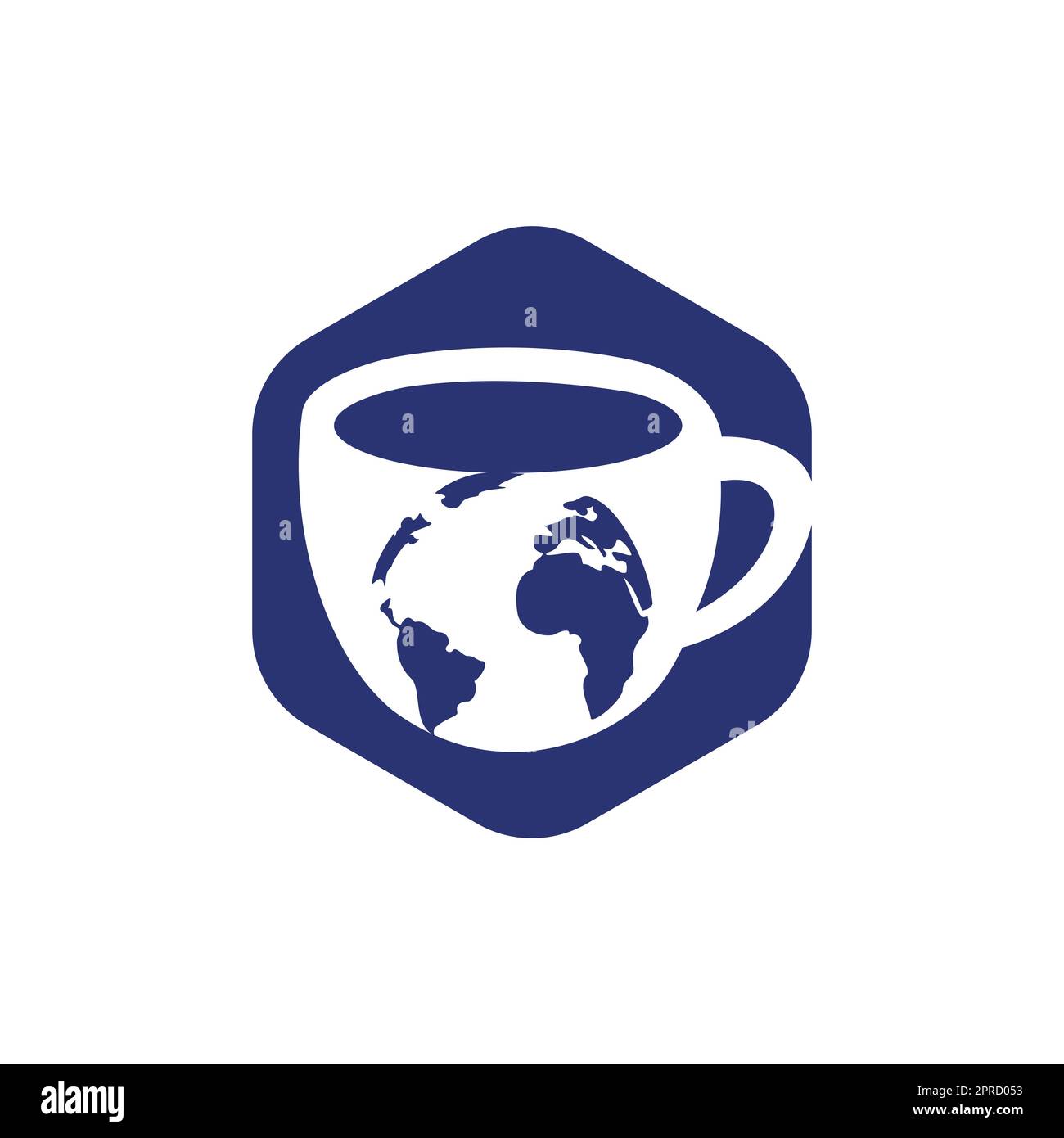 Creative Coffee cup with globe map vector logo design template. Stock Vector