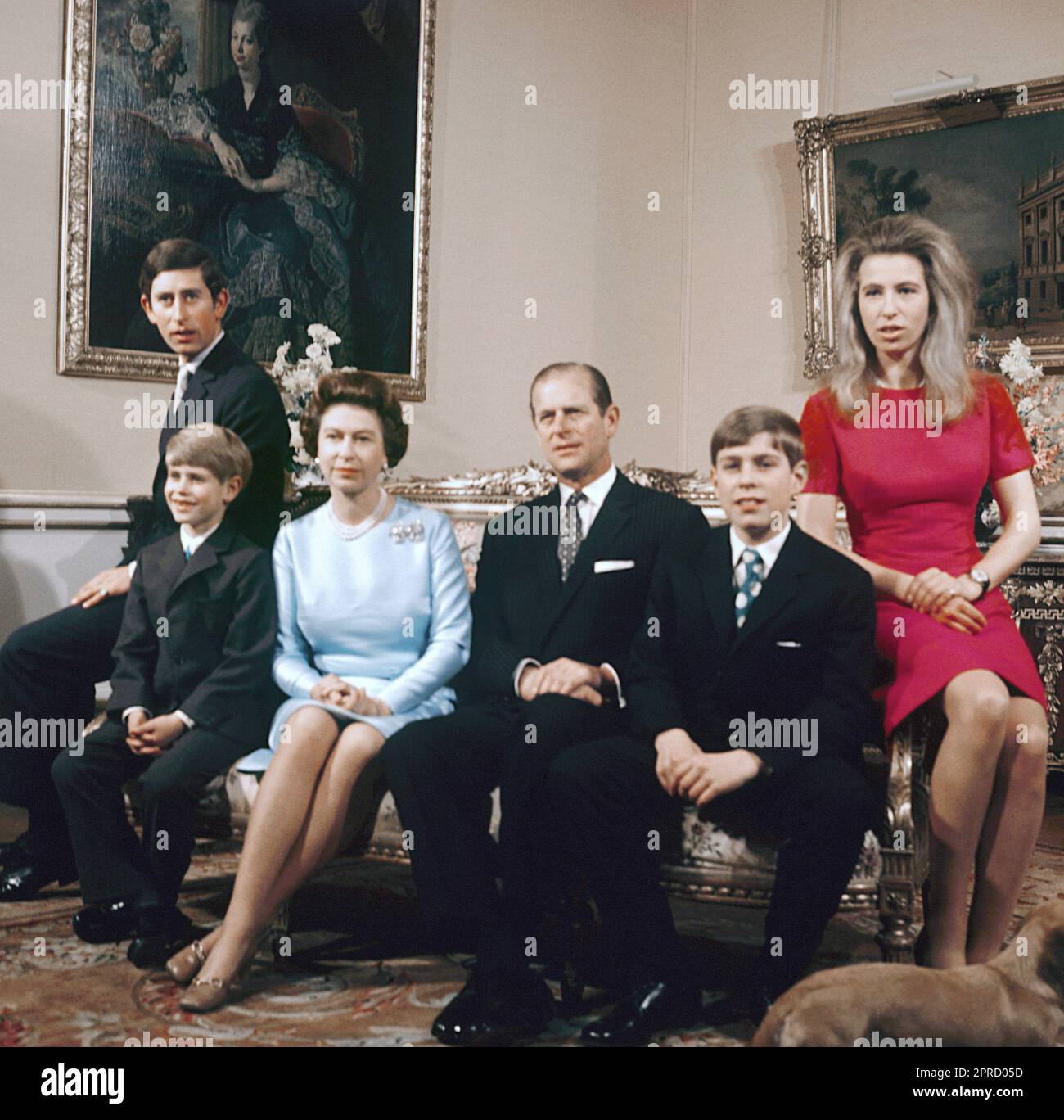 File photo dated 20/11/72 of (left to right) the Prince of Wales, Prince Edward, Queen Elizabeth II, the Duke of Edinburgh, Prince Andrew, and Princess Anne at Buckingham Palace, London. Photos from every year of the King's life have been compiled by the PA news agency, to celebrate Charles III's coronation. Issue date: Thursday April 27, 2023. Stock Photo