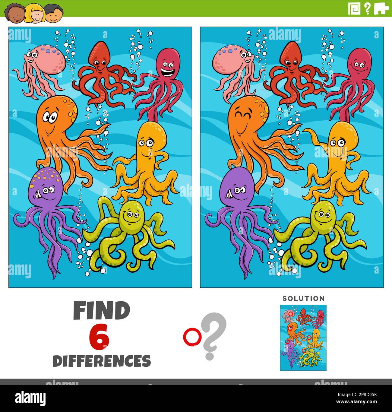 differences game with cartoon octopus animal characters Stock Vector ...