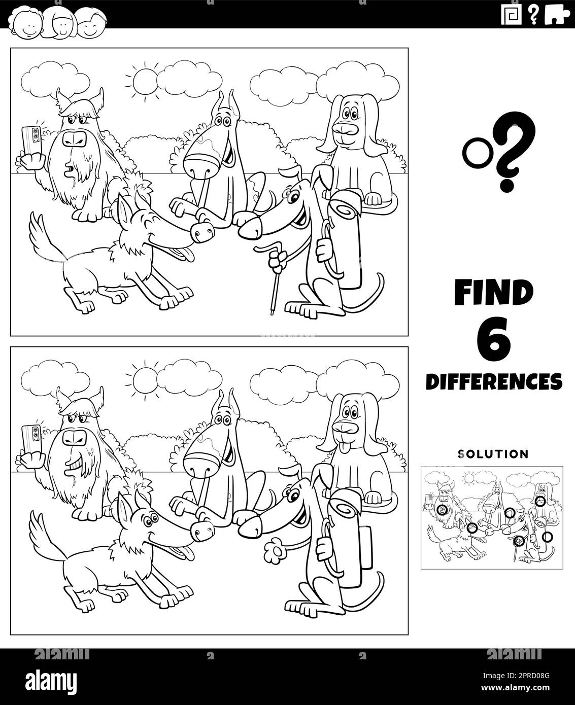 differences game with cartoon dogs coloring page Stock Vector Image ...