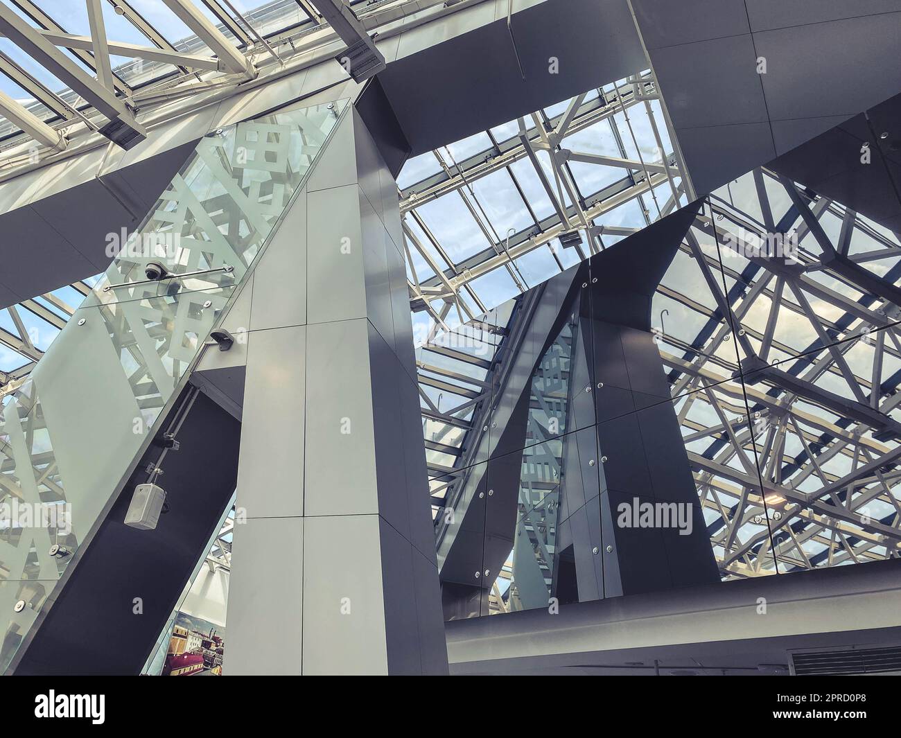 ceiling in a glass building on metal supports. glass ceiling, modern