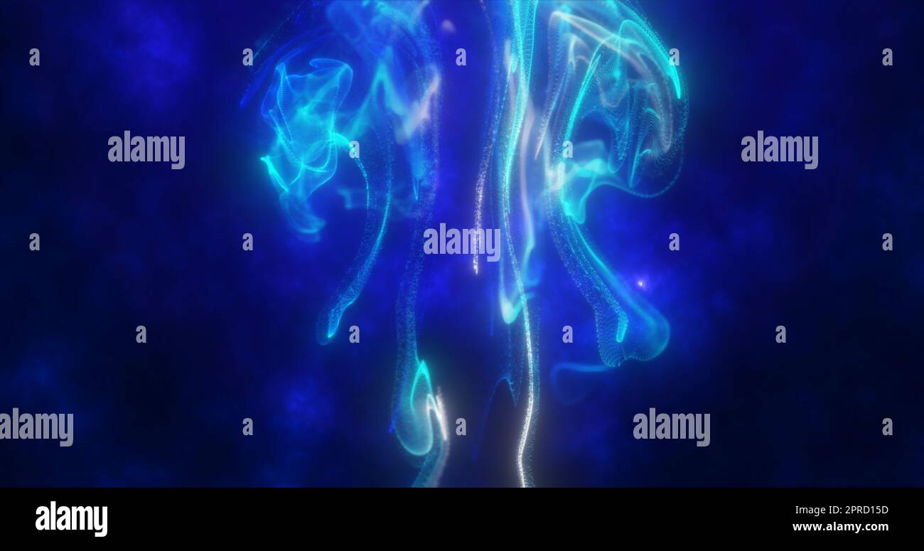 Abstract blue glowing fluid of particles and waves abstract liquid ...