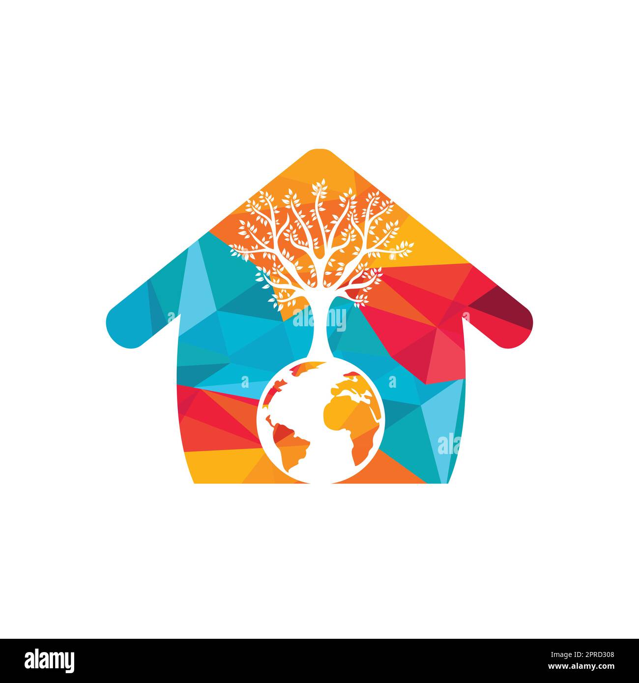 Globe tree with home vector logo design template. Planet and eco symbol ...