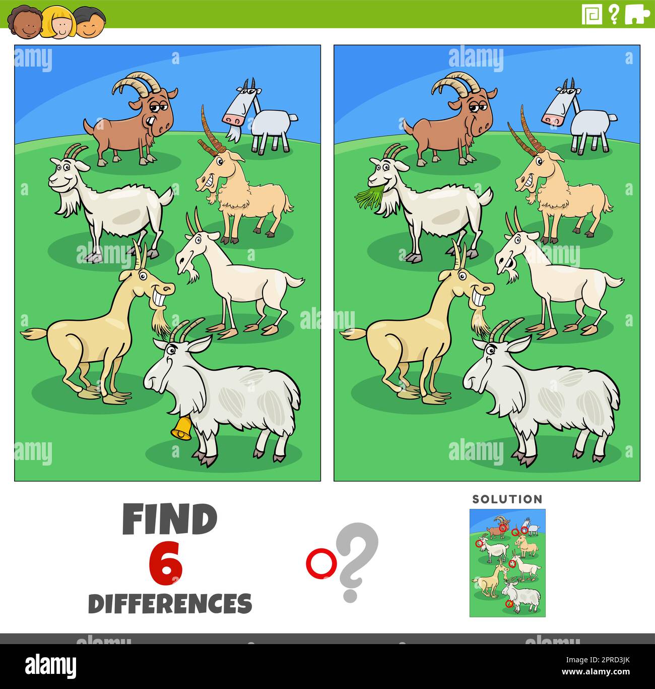 differences game with cartoon goats farm animal characters Stock Vector ...