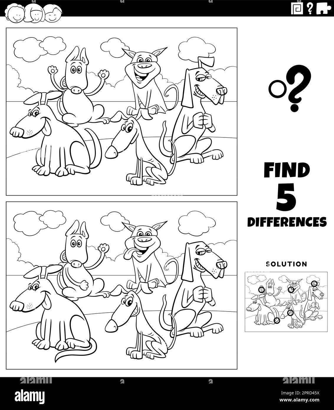 differences game with cartoon funny dogs coloring page Stock Vector ...