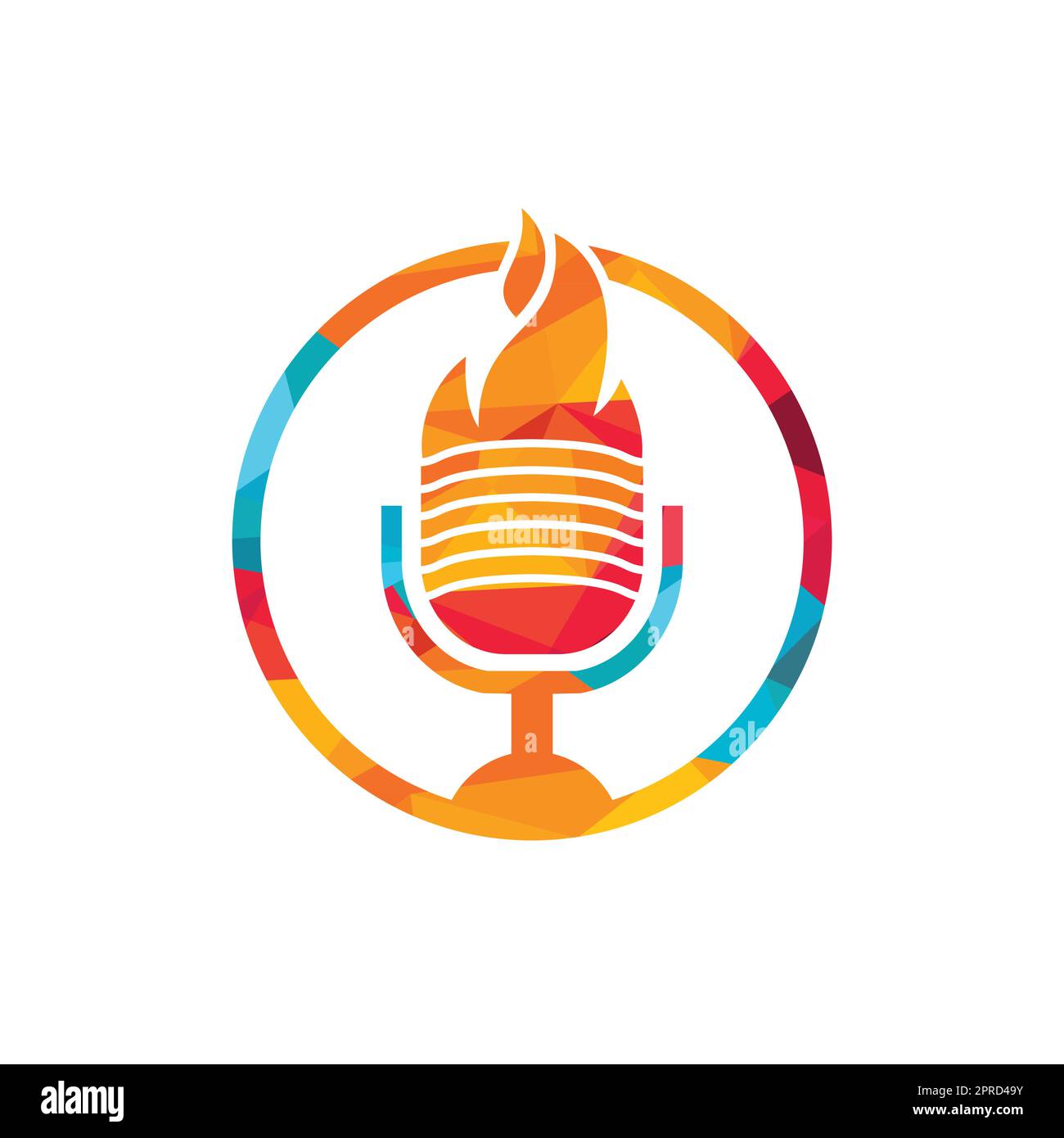 Fire Podcast logo design template. Flame fire podcast mic logo vector