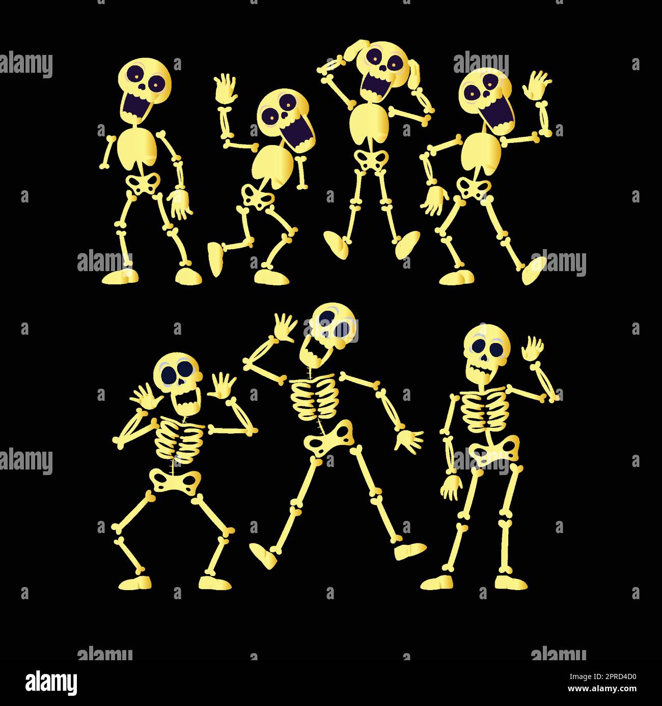 hand drawn gold flat halloween skeletons collection Stock Vector Image ...