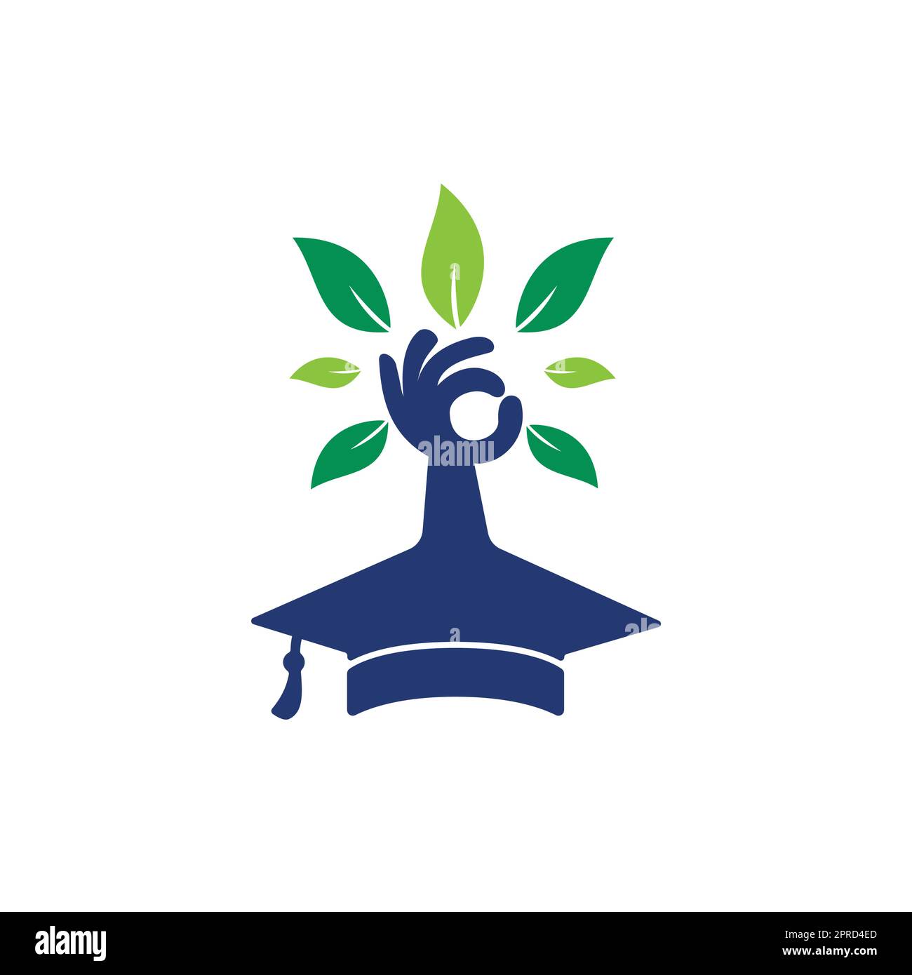 Education insurance and support logo concept. Graduation cap and hand