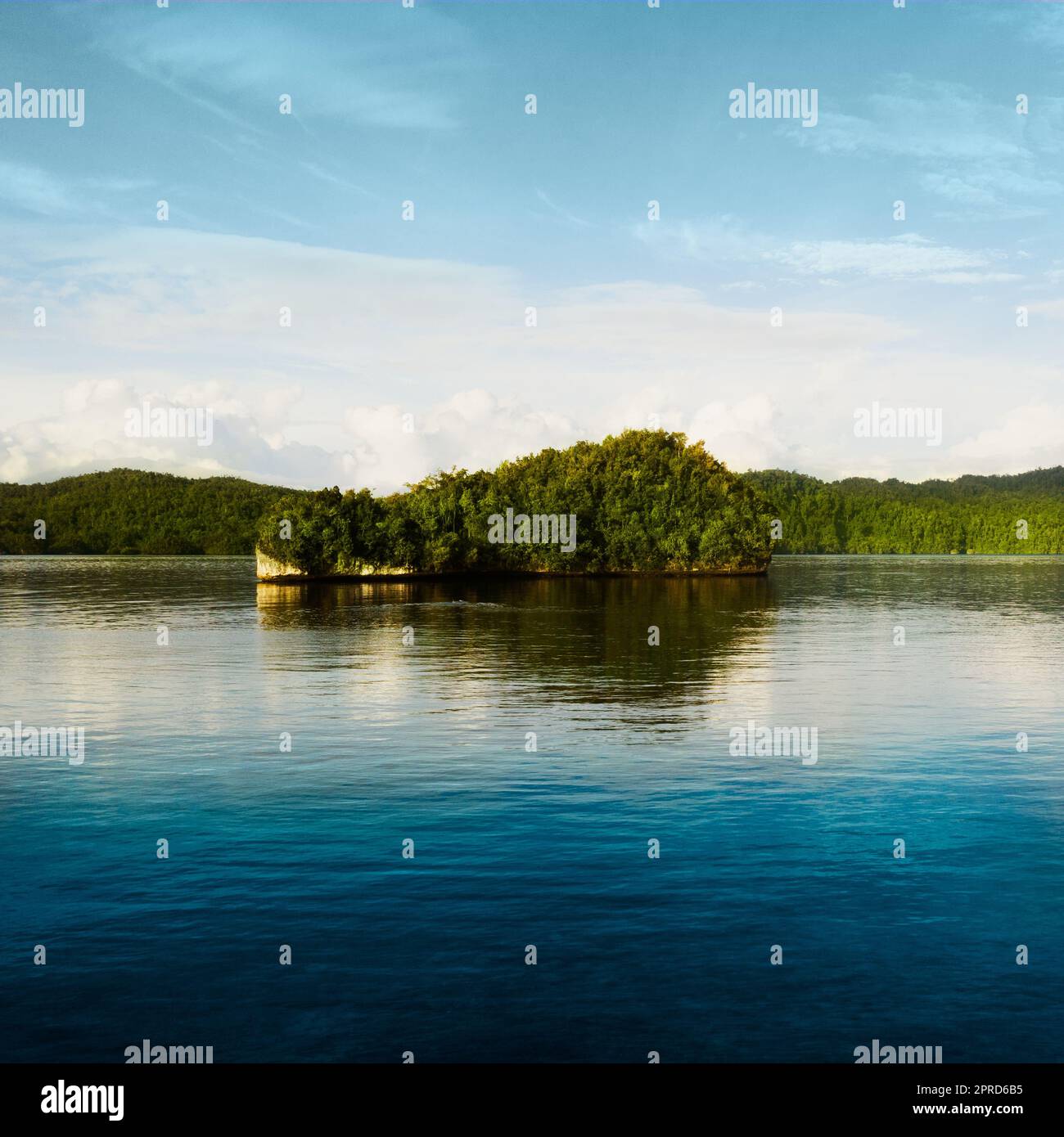 A place of peace. a beautiful island on a quiet lake. Stock Photo