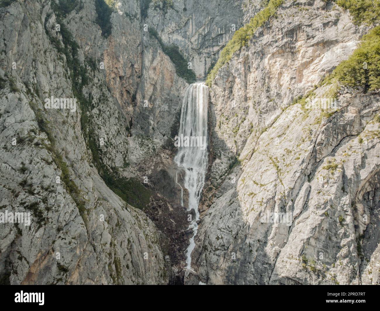 Famous slovenian waterfall Boka in Julian Alps in Triglav National park. One of the highest in Slovenia. Slap Boka. Stock Photo