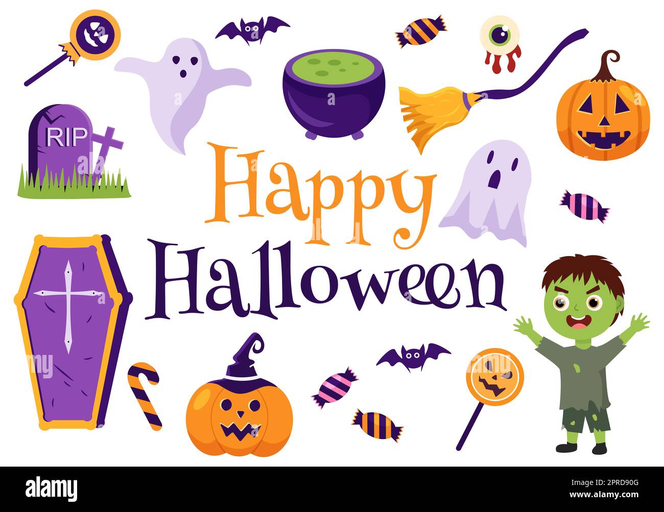 Happy Halloween Template Background Hand Drawn Cartoon Flat ...