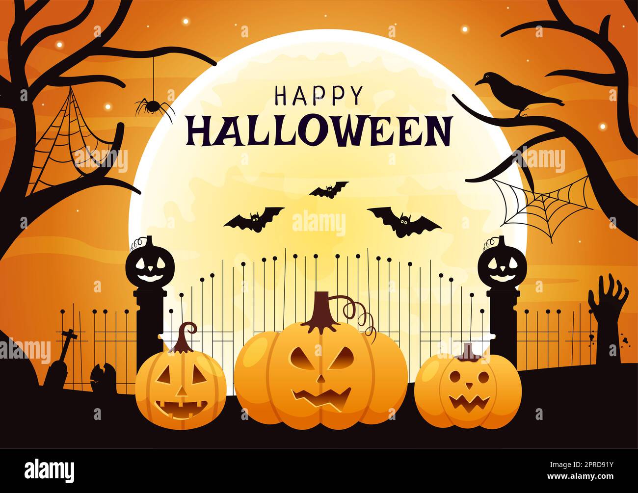 Happy Halloween Template Background Hand Drawn Cartoon Flat ...