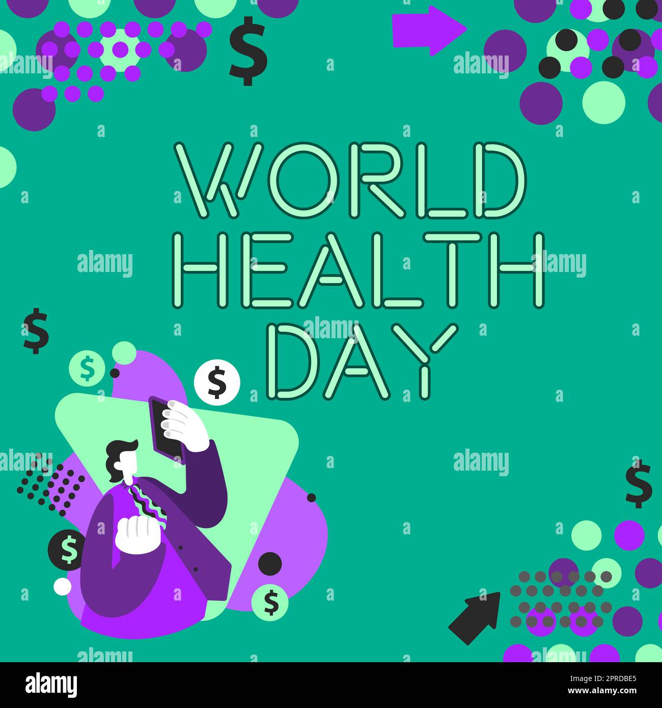 Text caption presenting World Health Day. Business approach Global health awareness day celebrated every year Illustration Businessman Carrying Tablet With Dollar Currency. Stock Photo