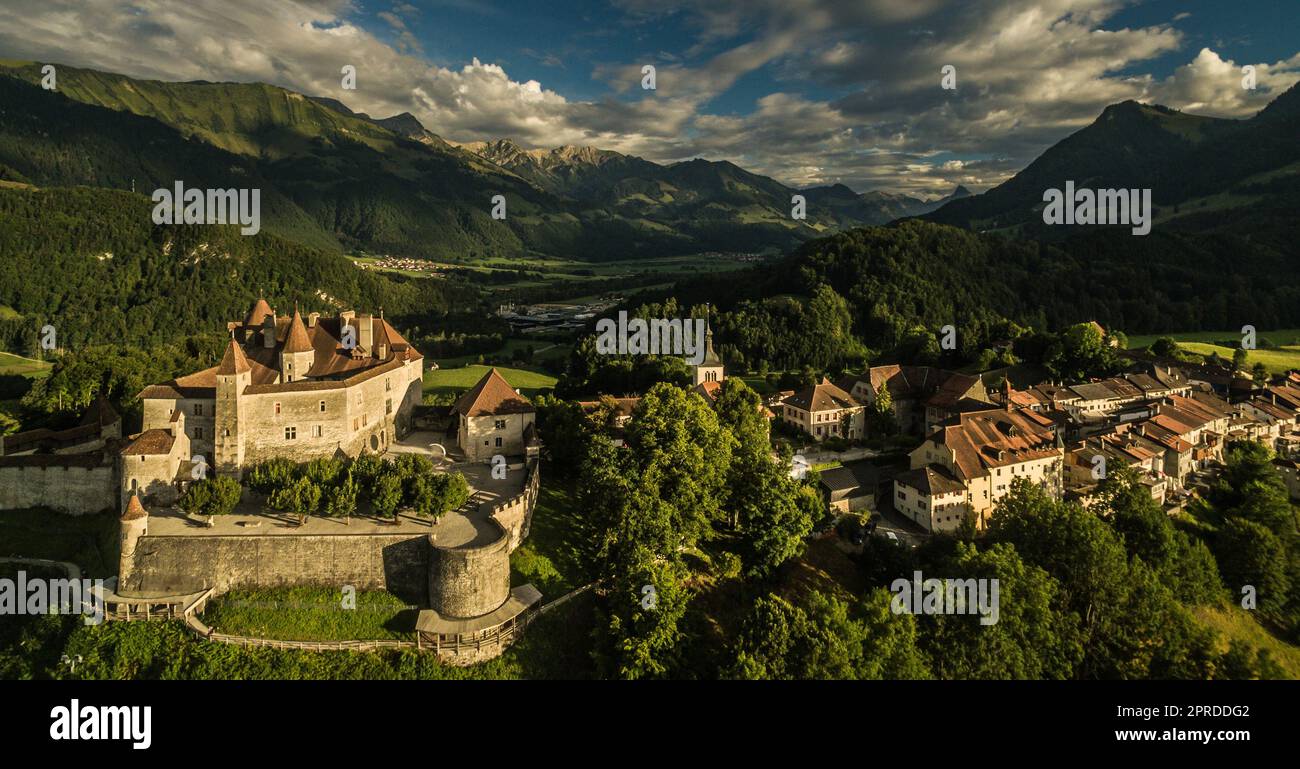 The medieval village of Gruyeres, Switzerland Stock Photo