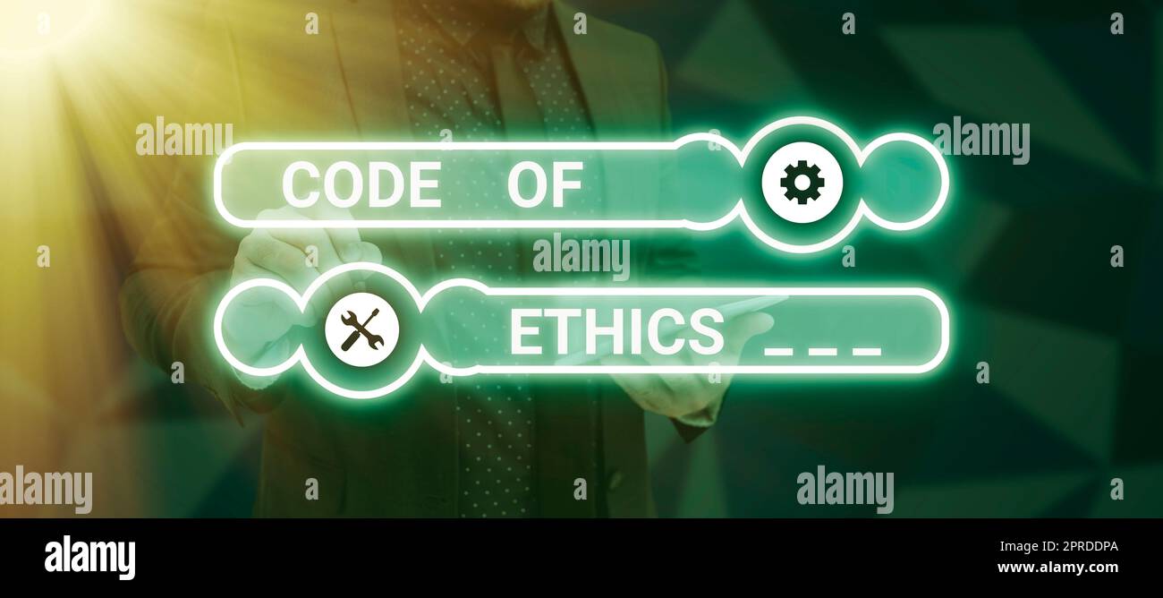 Text caption presenting Code Of Ethics. Business idea Moral Rules Ethical Integrity Honesty Good procedure Piece Of Paper On Floor With Important Information Written In. Stock Photo