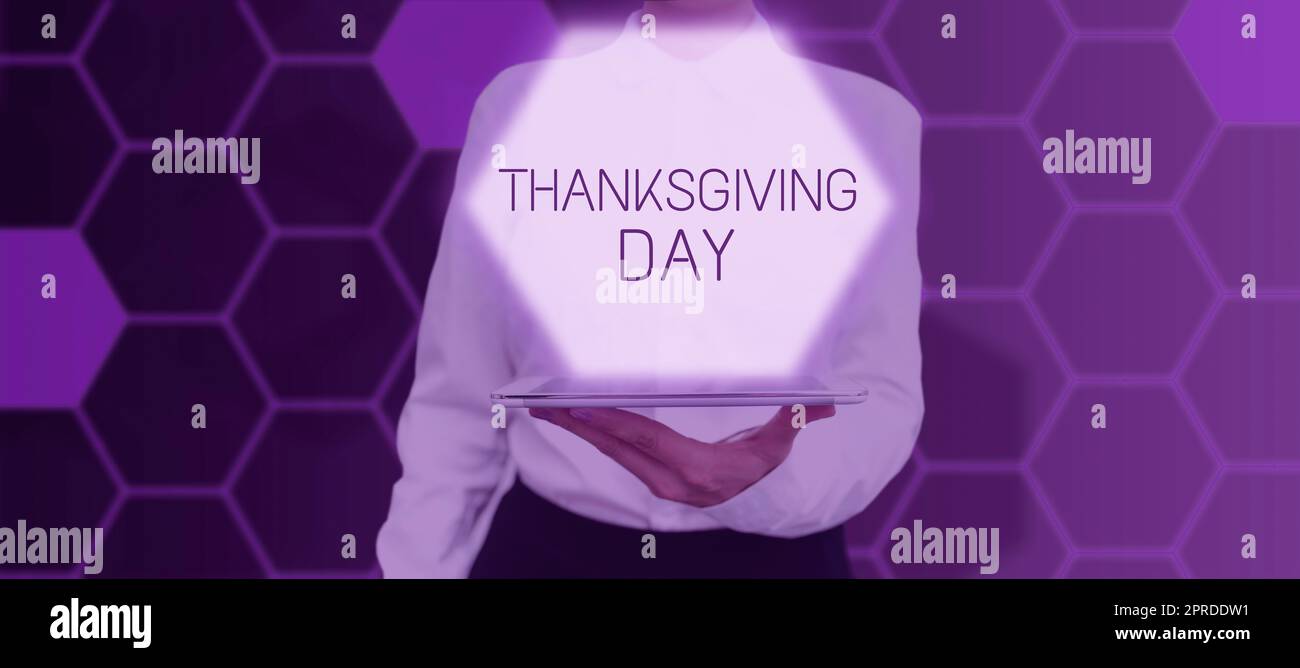 Hand writing sign Thanksgiving Day. Business idea Celebrating thankfulness gratitude November holiday Man With Light Bulbs And Puzzle Pieces Around Thinking New Ideas. Stock Photo