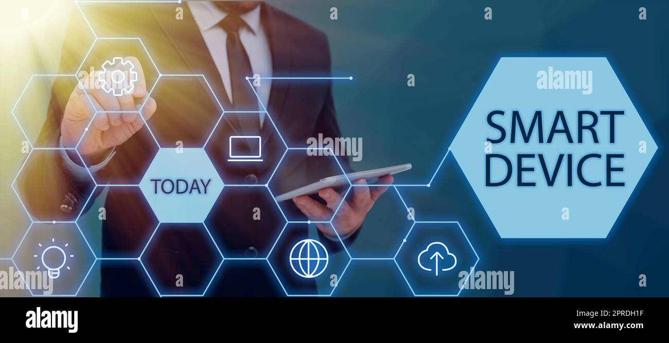 Hand writing sign Smart Device. Concept meaning Electronic gadget that ...