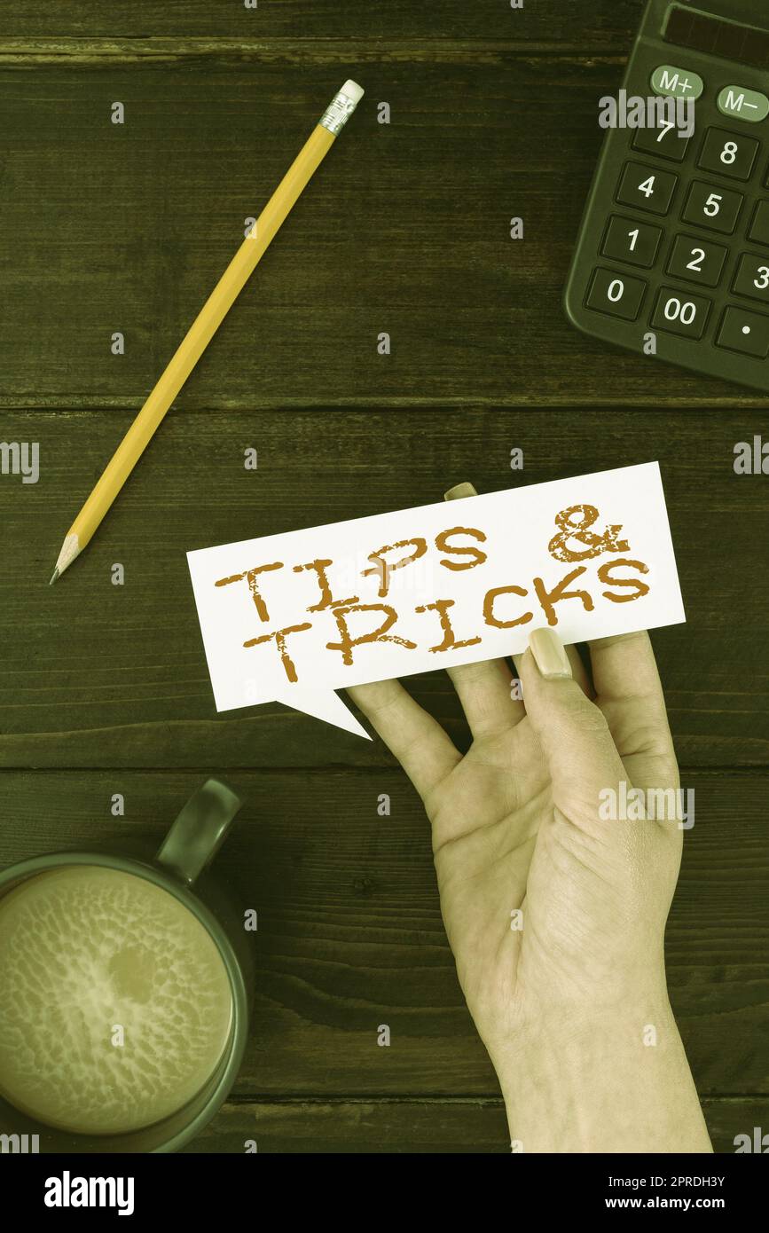Text caption presenting Tips And Tricks. Word for Steps Lifehacks Handy
