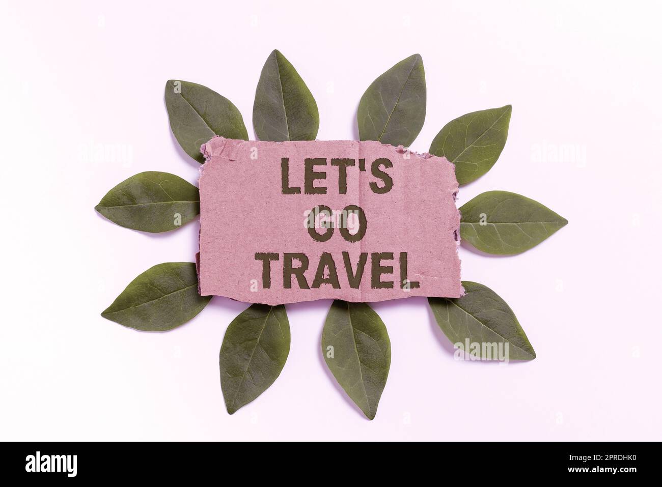 Sign displaying Let S Is Go Travel. Business approach Plan a trip visit new places countries cities adventure Blank Cardboard Paper Surrounded With Leaves For Invitation Card. Stock Photo