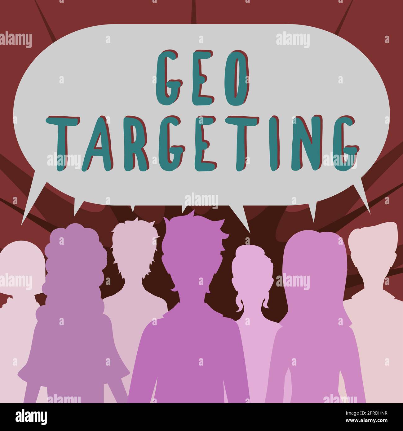 Inspiration showing sign Geo Targeting. Business overview Digital Ads Views IP Address Adwords Campaigns Location Group Of People Sharing Important Informations In Speech Bubble. Stock Photo