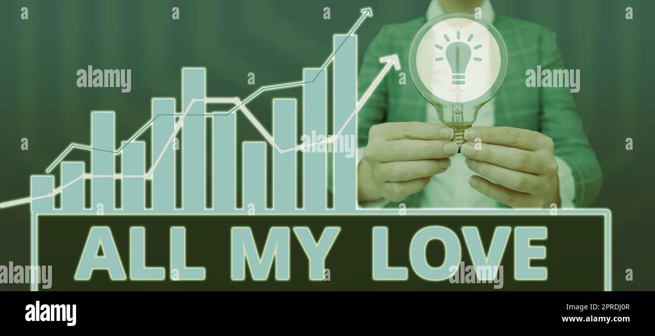 Text caption presenting All My Love. Business concept The whole affection and good feeling for you Romance happiness Woman With Light Bulb Presenting Crucial Diagrams And Information. Stock Photo