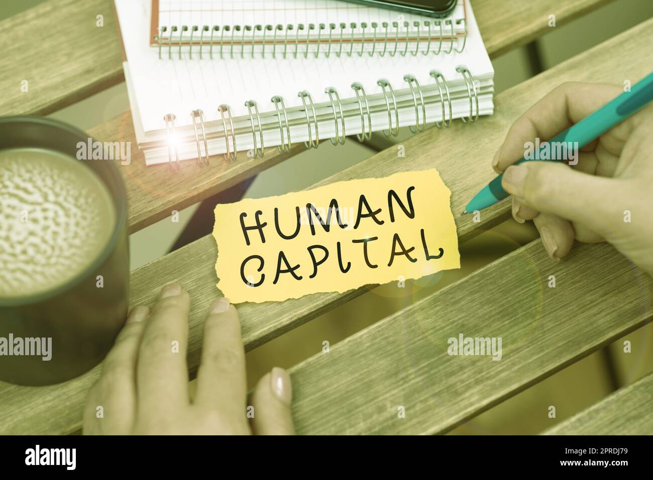 Writing displaying text Human Capital. Business approach Intangible Collective Resources Competence Capital Education Businesswoman Holding Pen And Pointing On Important Message. Stock Photo