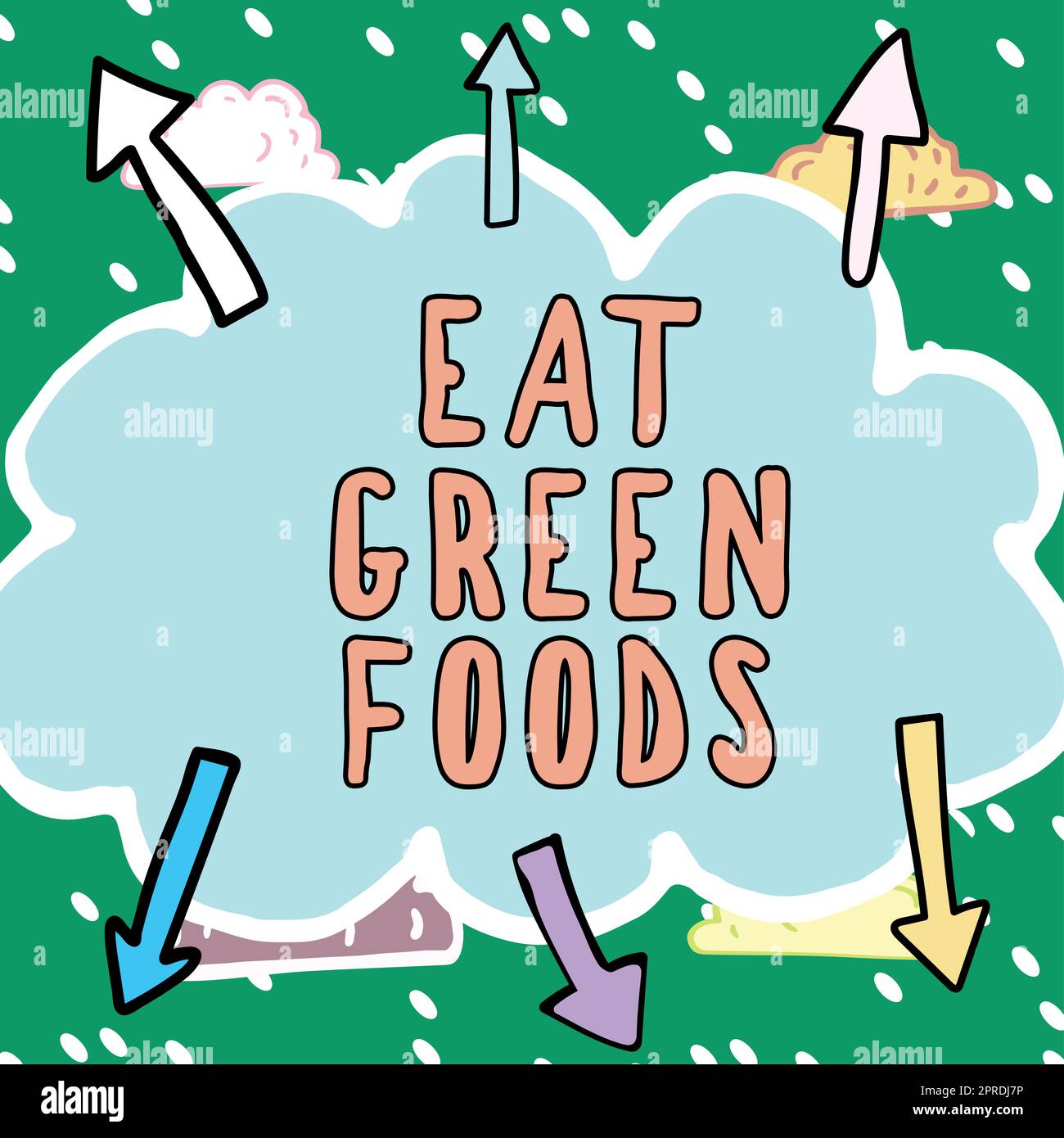 Text caption presenting Eat Green Foods. Business idea Eating more