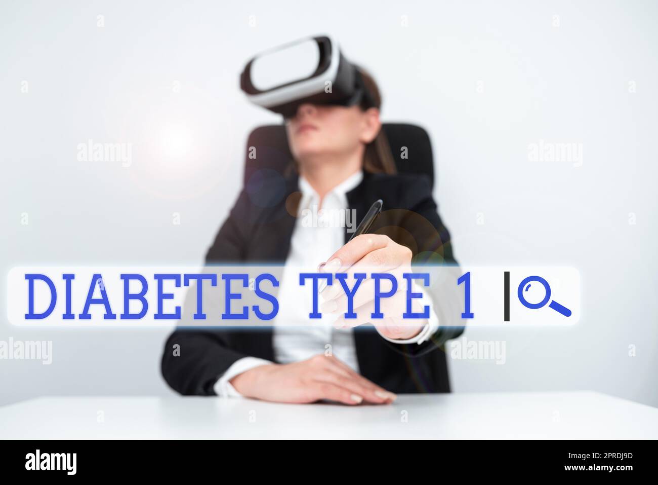 Hand writing sign Diabetes Type 1. Concept meaning condition in which the pancreas produce little or no insulin Businessman With Tablet Drawing Arrows Presenting Business Progress. Stock Photo