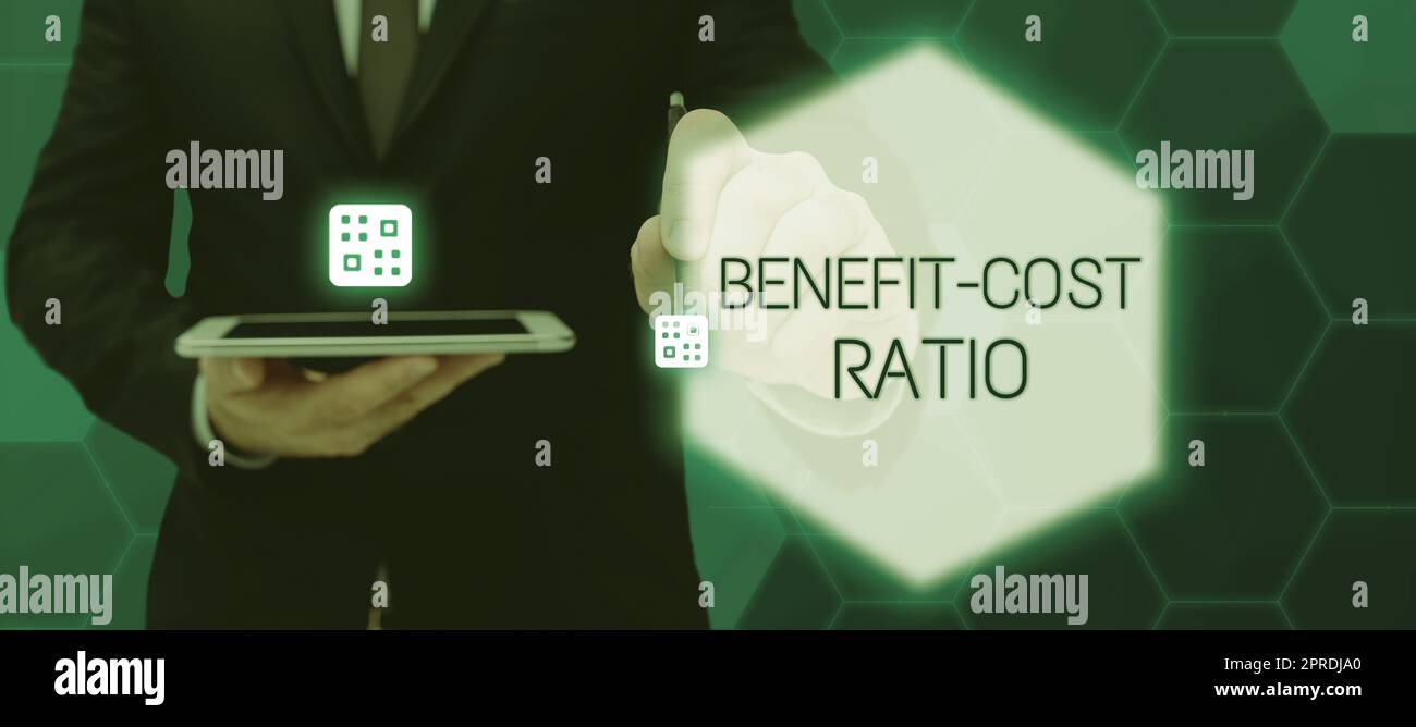 Sign displaying Benefit Cost Ratio. Internet Concept Relationship between the costs and benefits of project Stock Photo