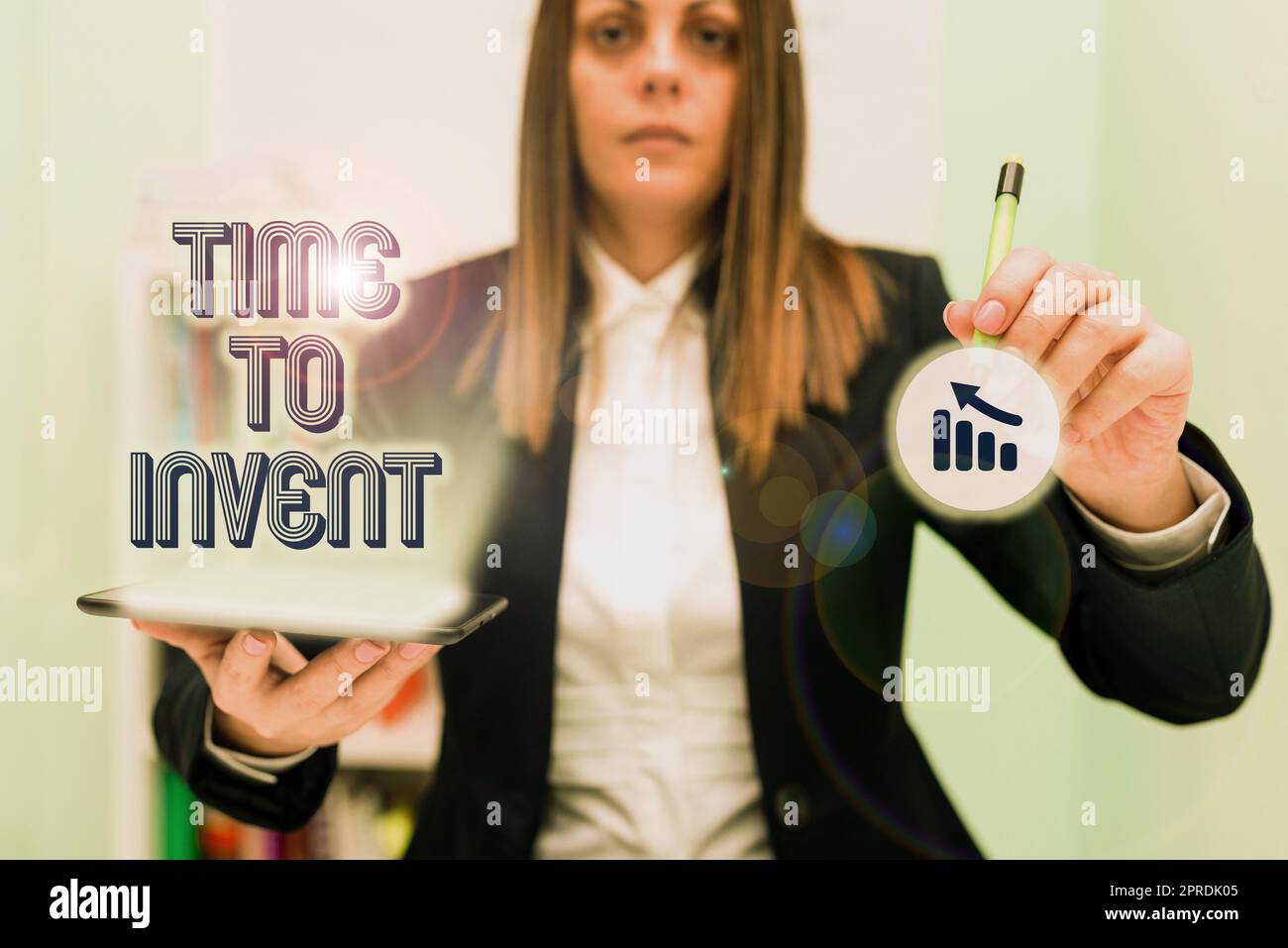 Text sign showing Time To Invent. Word Written on Invention of something new different innovation creativity Man Holding Tablet And Pen Pointing On New Ideas Inside Futuristic Frame. Stock Photo