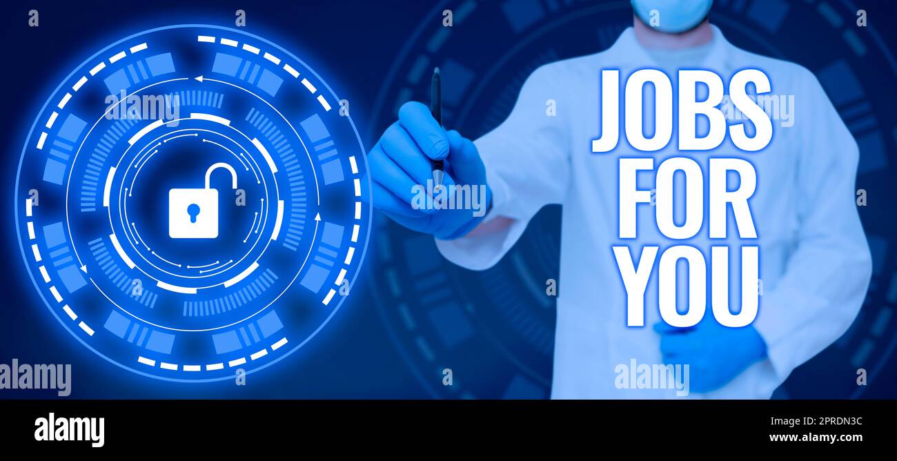 Hand writing sign Jobs For You. Business concept List of available